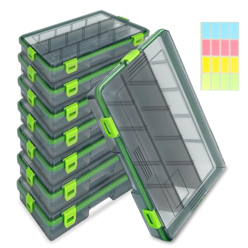 8 Pcs Fishing Tackle Boxes with Adjustable Dividers Waterproof Clear Fishing Tackle Storage Organizer Airtight Plastic Tackle Box for Lure Bait Hook Terminal Tackle(Large)