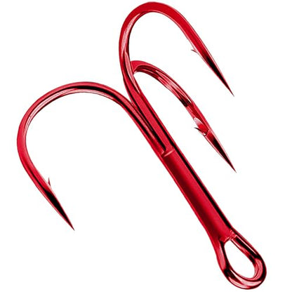 Fishing Treble Hooks Triple Fishing Hooks High Carbon Steel Barbed Sharp Round Bend Treble Hooks Replacement for Hard Lures Bait - color: Red, size: 2#-50pcs