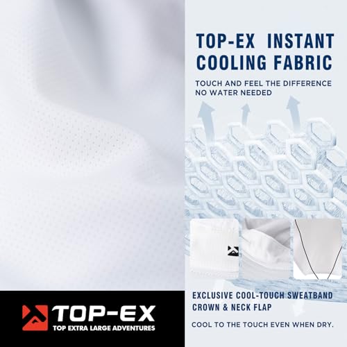 TOP-EX Cooling Sun Hat with Neck Flap – UPF 50+ Wide Brim Breathable Hat for Hiking, Fishing & Big Heads - color: White, size: Medium