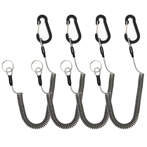 Retractable Safety Lanyards Coiled Lanyard with Aluminum Hook and Quick Release Buckle Lanyard Safe Tool for Fishing Kayaking Keys - color: 4Pcs