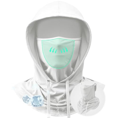 3 in 1 Summer Cooling Balaclava Hood Face Mask with Ear Loops Men Women Sun UV Protection Breathable Full Head Cover - color: White