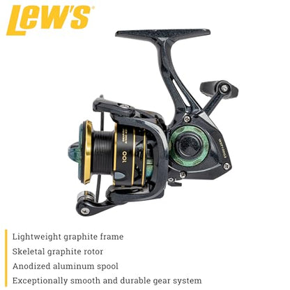 Lew’s Wally Marshall Signature Series Spinning Fishing Reel, 5+1 Bearings, Graphite Frame and Rotor, Interchangeable Retrieve, Green/Gold - size: 100 (No Clam Packaging)
