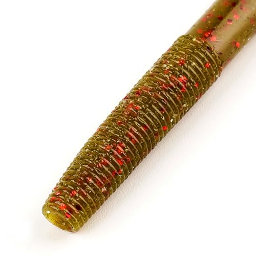 Senko Bait Soft Plastic Lures 5" Senkos 24 Pcs/100pcs for Wacky Rig Freshwater Fishing Green Pumpkin senko with Black Flake Pink Watermelon Double Color - style: Green Pumpkin Red Flake