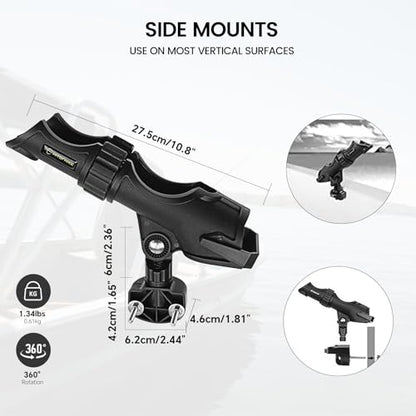 HITORHIKE Fishing Rod Holder Universal Fit Kit Allows for 360-degree Adjustment Kayak Fishing Boat Powerlock Rod Holder - style: Fishing Rod Holder X2+side Mount X2