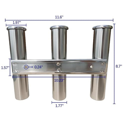 Marine Boat 3 Rod Stainless Steel Fishing Rod Holders, 3 Rod Rack Boat Marine Fishing Stainless Steel, Side Boat Pole Holders Kayak Saltwater Freshwater - color: Silver 3 Rod