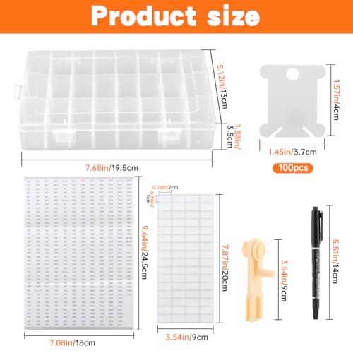 Embroidery Floss Organizer – Cross Stitch Thread Storage Box with 24 Removable Compartments, 40 Hard Plastic Floss Bobbins & Stickers