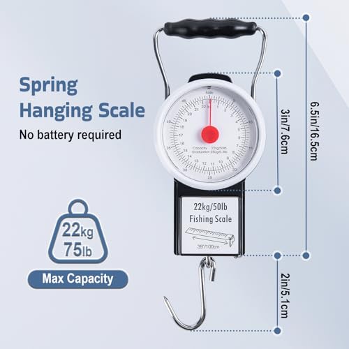 Goture Fishing Hanging Scale + Ruler + Bottle Opener, Mechanical Kitchen and Fish Fishing Scale, Multi-Purpose Portable Hand Held Dial Weight Scale with Tape Measure (50 Lbs / 22Kg) - color: Fishing Scale + Ruler + Bottle Opener