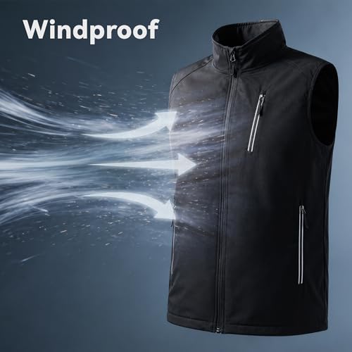 Men's Lightweight Vest Golf Soft Shell Vests Travel Casual Sleeveless Jacket Windbreaker Hiking Outerwear - color: Black, size: X-Large