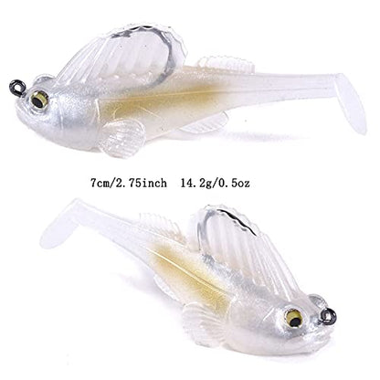 Weedless Soft Plastic Fishing Lures for Bass Trout - Paddle Tail Swimbaits With Hidden Pre-Rigged Sharp Hooks for Freshwater Saltwater - 5pcs Kit With Box - color: B:2.75in/0.5oz/5pcs