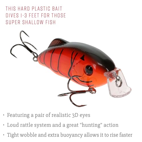 Strike King Hybrid Hunter Shallow Jr. Fishing Lure, Shallow Diving Crankbait, 90-Degree Bill, 3D Eyes, Loud Rattle, Dives 1 to 3-Feet,Size 4 & 6 Treble Hooks - color: Fire Craw, size: 1 oz