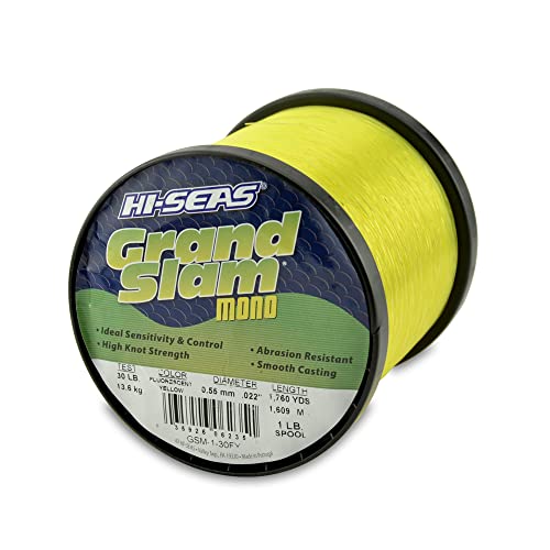 HI-SEAS Grand Slam Monofilament Fishing Line - Strong & Abrasion Resistant in Clear, Pink, Green, Smoke Blue, Fluorescent Yellow Freshwater & Saltwater - 1 lb Spool - color: Fluorescent Yellow, style: 30 Lb Test, 0.55 Mm Dia, 1760 Yd