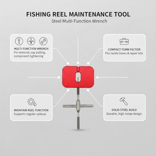Steel Fishing Reel Maintenance Tool - Multi-Function Wrench for Pin Removal, Handle Nut Tightening & Spool Cap Pulling