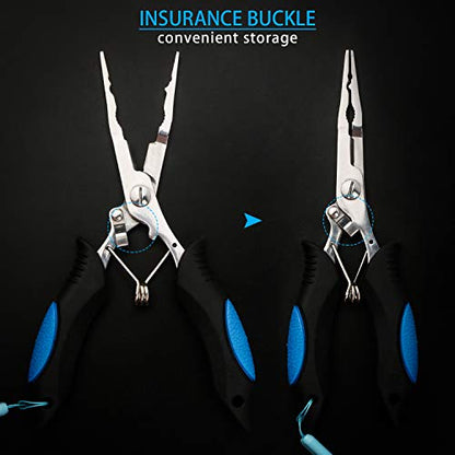 mouhike Fishing Pliers Long Nose Stainless Steel Fish Hook Remover Braid Cutters Split Ring Fish Pliers with Lanyard Fish Holder Ice Fly Fishing Gear Freshwater Saltwater Fishermen Gift
