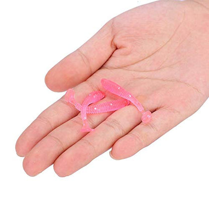 Tbest 50 Pcs 5cm Soft Fishing Lures, Plastic Fishing Bait T-Tail Grub Worm Baits Fish Tackle Accessory 9 Colors - color: Pink