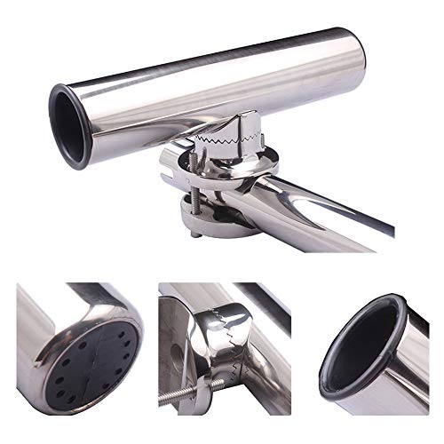 Tournament Style Fishing Rod Holders, Stainless Steel Fishing Rod Holder Clamp-on 1 1/4" to 2" Rails for Boat, Side Mount Rod Holder for Marine Yacht Boat Truck RV