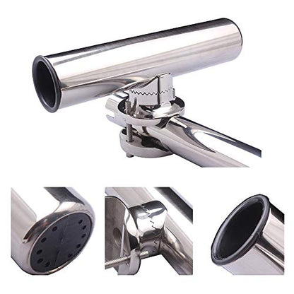 Tournament Style Fishing Rod Holders, Stainless Steel Fishing Rod Holder Clamp-on 1 1/4" to 2" Rails for Boat, Side Mount Rod Holder for Marine Yacht Boat Truck RV