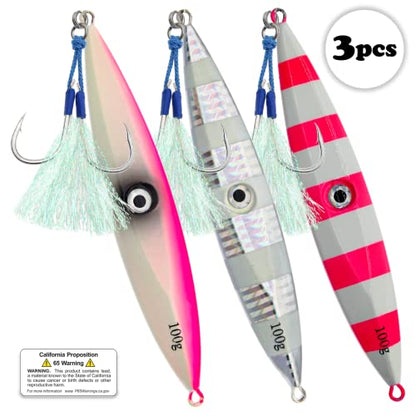 Fishing Jigs Vertical Saltwater Jigs Vertical Jigging Spoon Fishing Tuna Lures Boat Fishing Artificial Lures for Tuna, Grouper, Dogtooth, Snapper, Bass, Salmon/60g, 80g,120g - color: 3pcs-pink&white&red