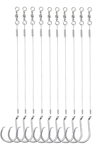 Saltwater Steel Circle Hook Rigs,Octopus Offset Fishing Hooks Leader Wire for Catfish Bass - size: 9/0-6pcs