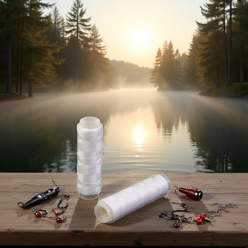 2Pcs White Fishing Thread,Bait Thread,Nylon Elastic Invisible Magic Fishing Line 0.1/0.2 mm Stretchy Fishing Line Length 656 Feet Per Spool Clear Fishings String,Monofilament Line Fishing
