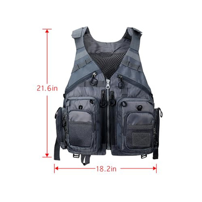 Obcursco Fly Fishing Vest for Men and Women with Breathable Mesh, Trout Fishing Gear, for Outdoors Stream Fishing - color: Grey