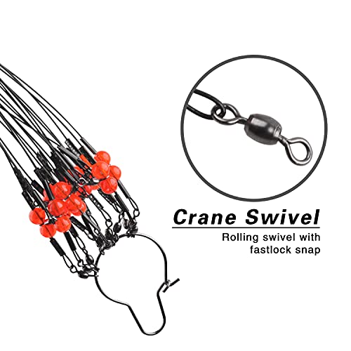 Fishing Leader Rigs Saltwater Tackle Rigs with Swivels Snaps, High Strength Wire Leaders Rigging Surf Fishing Gear Equipment for Lures Bait Hooks Catfish Walleye - color: Black Stainless Steel Leader, size: 12PCS, style: 2 Arm