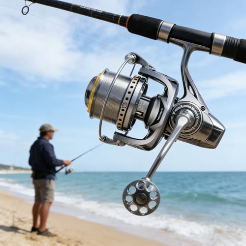 Heavy Duty Spinning Reel Metal Body with CNC Machined Spool 55LB Max Drag 8/10+1 BB Ultra Smooth 4.1/4.6/4.8:1 High Speed Gear Ratio Saltwater Freshwater Fishing Reel for 8000 to 16000 Series - color: MQ12000