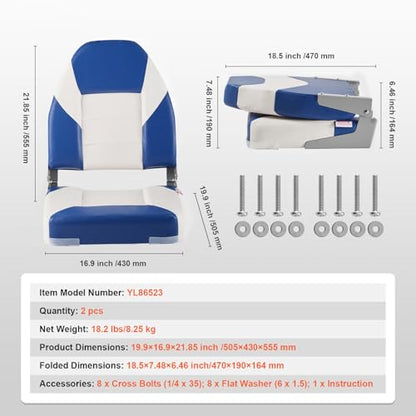 VEVOR 2-Pack 21.85" High Back Boat Seat with Thickened Sponge Padding and Hinge, Fold-Down Boat Captain Chairs, Easy to Store, Ideal for Fishing, Sightseeing