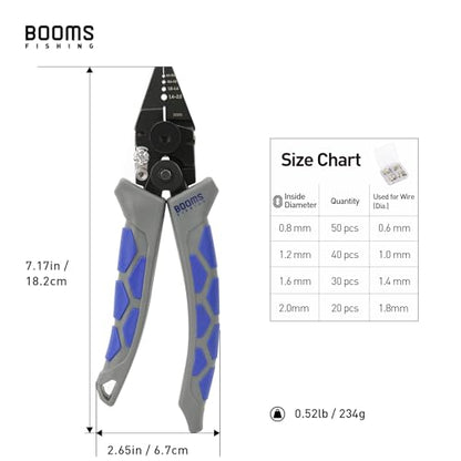 Booms Fishing CP4 Wire Crimping Tool with Cutter, Effort-Saving Fishing Crimping Pliers, High Carbon Steel Fishing Plier Wire Rope Leader Crimper Tool, 7 inch Crimpers Swager with Ergonomic Handle - style: Crimper with 140pcs Sleeves