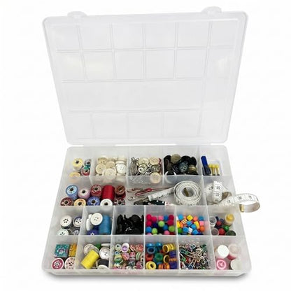 Giotto Tackle Box Organizer with 19 Compartments Clear Plastic Storage Box with Dividers for Fishing Lures 15.0 x 11.0 x 2.4 for Drawer Desk,Crafts Accessories Beads Screws Small Parts Organizer Case