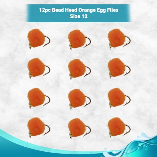 Bead Head Trout & Salmon Eggs, 12 Fly Fishing Lures in Size 12 - Streamer & Steelhead Flies - color: Orange (12pc)