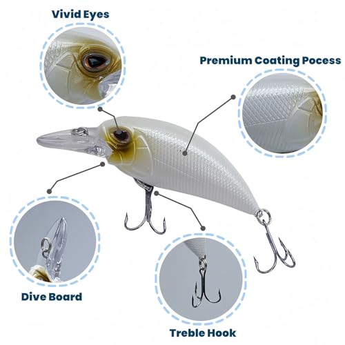 Bestac Fishing Lures Hard Bait Deep Diving Swimbait Crankbait Topwater Lures with Treble Hooks 3D Eyes for Bass Trout Freshwater and Saltwater Depth 1-1.5m Weight 14.5g - color: #4