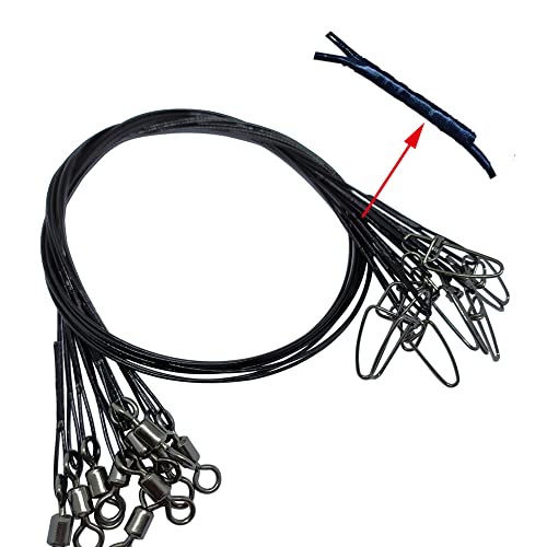 Wire Fishing Leaders Saltwater 100 Lbs Heavy Duty Fishing Wire Leader Line with Swivles Snap - color: Black-30 PCS