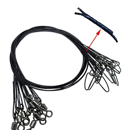 Wire Fishing Leaders Saltwater 100 Lbs Heavy Duty Fishing Wire Leader Line with Swivles Snap - color: Black-30 PCS