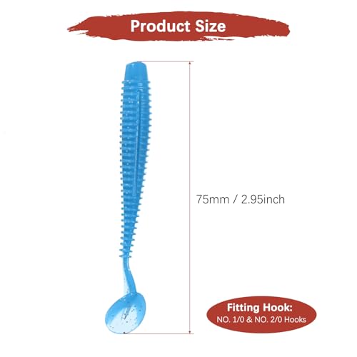 Soft Fishing Lures - Paddle Tail Swim Bait for Bass, Trout in Saltwater & Freshwater - Rigged with Hooks - Durable ABS Plastic - color: BLue, size: 2.95"