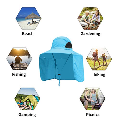 Sun Blocker Hats Outdoor Sun Protection Fishing Cap with Neck Flap Large Brim Outdoor Hat - color: Blue