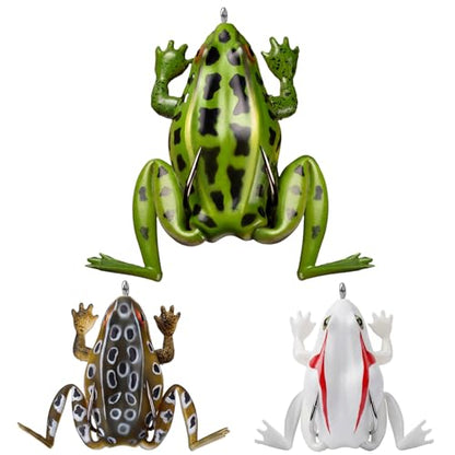 Soulchen 3 Pack Topwater Frog Lure Bass Trout Fishing Lures Kit, Frog and 2 Pocket Frogs Realistic Bait with Legs Weedless Bass Fishing Lures for Freshwater and Saltwater