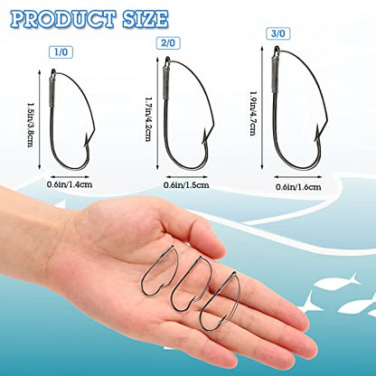 Sumind Weedless Wacky Rig Hooks Bass Carbon Steel Fishing Hooks for Wacky Rigging Worm Lure Baits - size: 2/0