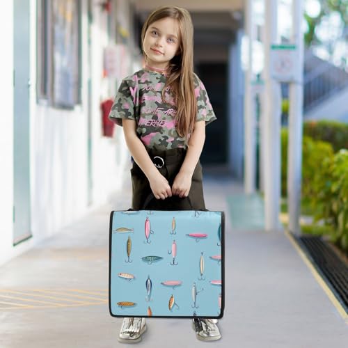 Fishing Lures Blue Cute 3 Ring Zipper Binder with Strap 1.5 inch 500 Sheet Capacity File Folder Storage Organizer