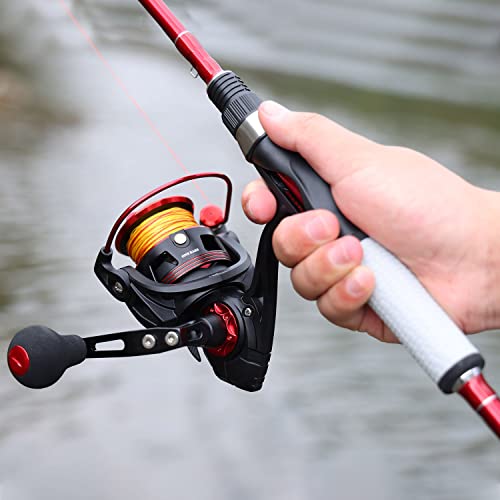 One Bass Spirit Flame Fishing Rod Reel Combo, Spinning Fishing Pole with Graphite 2Pc Blanks, Stainless Steel Guides - color: Red, size: 7'0"Medium Heavy-Fast with 2000 Reel