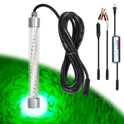 F2 110V &12V Underwater Fishing Light 100W 10000lm Bright Fish Attracting Light for Boat Docks Kayaks at Night, Submersible Green Light for Crappie Snook Bass Squid Bait Catfish(16.4ft Cord) - size: 16.4FT F2