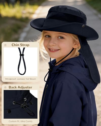 Century Star Kids Sun Hat with Detachable Neck Flap,UPF 50+ Windproof Waterproof Beach Bucket Hat Outdoor Fishing Safari - color: Navy Blue