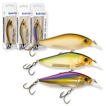 Flat Sided Japanese-Style Crankbait Elfin Shad – Medium Diving Bass Fishing Lure, Hard Bait Shad Crankbait for Freshwater Velrifya - color: 0B 3-Color Pack
