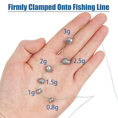 Split Shot Fishing Weights Sinkers, 200pcs Removable Fishing Line Weights and Sinkers for Freshwater Saltwater Bass Trout - size: 1g 1.5g 2g 2.5g 3g (Large-200pcs)