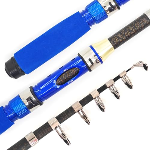 Portable Compact Small Fishing Rod and Reel Combos, 4.9Ft Telescopic Fishing Pole and Metal Spool Reel with Line, Hook, Lure, Bag for All Season Travel Fishing, for Teens & Beginners - color: Blue- Fishing Rod and Reel