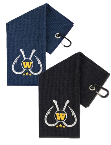 Embroidered Fishing Towels with Clip, Personalized Microfiber Towel Accessories for Fishing Lovers, 16x16 Inches, Pack of 2, Initial W - color: W