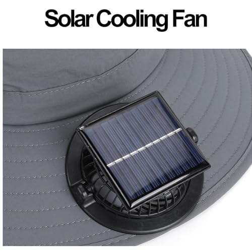 Extra Wide Brim Solar Fan Hat, Mens Fishing Hat with Fan, Neck Flap Sun Hat, UPF 50+ Solar Powered Cooling Cap Fisherman Hats - color: Deep Grey