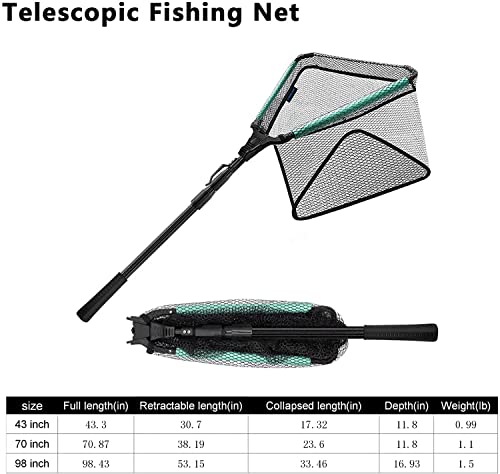 KOMCLUB 98in Black Floating Landing Net, Folding Telescoping Fishing Net‌ | Coated Handle for Easy Catch & Release, Works for Kids, Saltwater & Freshwater Fishing Use
