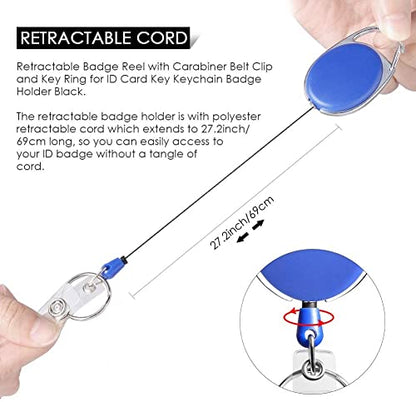 Retractable Badge Holder with Carabiner Reel Clip and Key Ring for ID Card Key Keychain Holders Blue 10 Pieces - style: Blue-10pcs