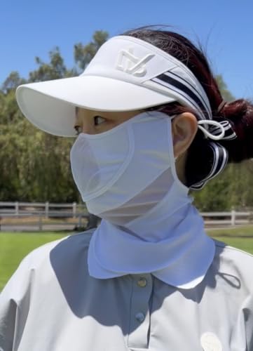 Cooling Face Mask UVA&B 99.9% Block Made in KOREA UV Protection Sports Lightweight Breathable Golf Cycling Driving - color: White