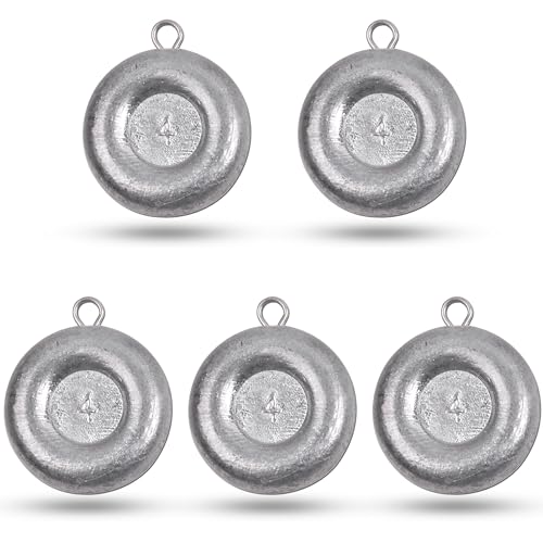 Disc Sinkers Fishing Weights, Flat Coin Sinkers Saltwater Surf Fishing Weights for Catfishing Drifting Trolling Bottom Saltwater Fishing Tackle 1oz 2oz 3oz 4oz 5oz 6oz 8oz - style: 4 Ounce, 5 Pack